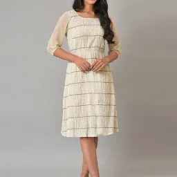 Aurelia White Cotton Self Pattern A-Line Dress-picture-2