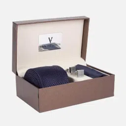 Van Heusen Navy Embroidered Tie with Pocket Square & Cufflink-image-97