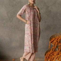 Akiso Reet Peach Block Printed Embroidery Detailed Kurta-image-40