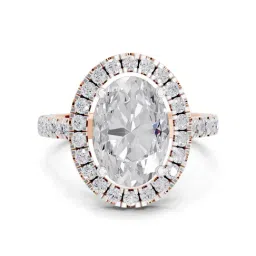 Sparkles 14k (585) Rose Gold Lab Grown Diamond 3.39 CT Classic Oval Shape Halo Ring-picture-39