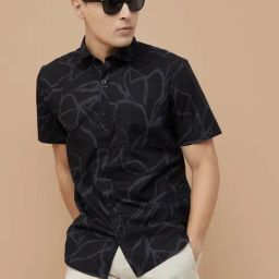 Code By Lifestyle Black Cotton Regular Fit Printed Shirt-image-90