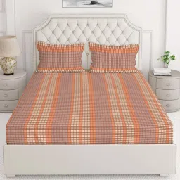 Layers Cotton Plus Brown Cotton Blend 120 TC Double Size Bed Sheet with Pillow Cover image 2