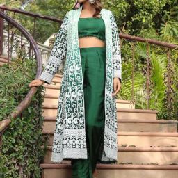 Label Aditi Hundia Green Raw Silk Saanya Ombre' Jacket Set-image-23