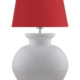 Homesake White Hammered Pitcher Table Lamp With Red Drum Shade (Bulb Included) - Set of 1 image 2