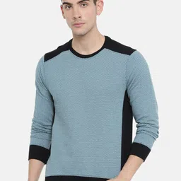 ARISE Men Grey & Teal Blue Self-Checked Sweatshirt-image-44