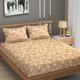 AJISH Peach-Coloured & Green Floral 180 TC Single Bedsheet with 1 Pillow Covers-18