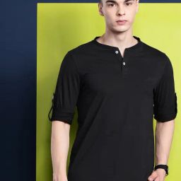 Hancock Black Cotton Slim Fit Solid Henley T-Shirts-image-61