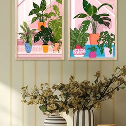 Kotart Brown & Green 2 Pieces Wooden Floral and Botanical Painting Wall Arts-picture-1