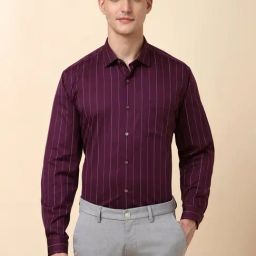Allen Solly Purple Cotton Slim Fit Striped Shirt-image-86