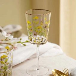 Pure Home and Living Clear & Yellow Glass Floral Print Wine Glasses (0.3 L) - Set of 2-13