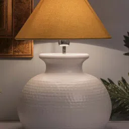 Homesake White Hammered Pitcher Table Lamp With Gold Cone Shade (Bulb Included) - Set of 1 image 1