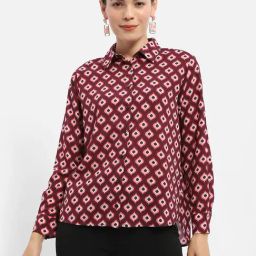 MADAME Maroon & Pink Printed Shirt-image-48