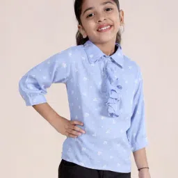 Kiddopanti Girls Light Blue Full Sleeves Floral Printed Coller Neck Top-picture-39