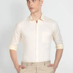 Arrow Beige Cotton Slim Fit Texture Shirt-picture-42