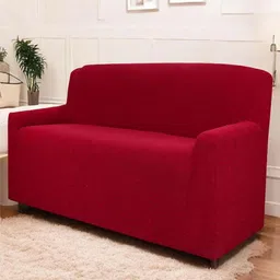 HOUSE OF QUIRK Universal Maroon Self Design Jacquard 5 Seater Soft Touch Sofa Cover & Arms-image-23