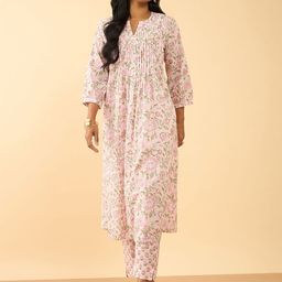 Taneira Floral Printed Pure Cotton Straight Kurta with Trousers-image-81