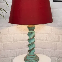 Homesake 'Signature Rustic Rope Algae' Red & Green Wood Table Lamp with Drum Shade - Set of 1 image 1