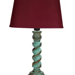 Homesake 'Signature Rustic Rope Algae' Red & Green Wood Table Lamp with Drum Shade - Set of 1 image 2