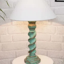 Homesake 'Signature Rustic Rope Algae' White & Green Wood Table Lamp with Cone Shade - Set of 1 image 1
