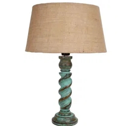 Homesake 'Signature Rustic Rope Algae' Brown & Green Wood Table Lamp with Drum Shade - Set of 1 image 2