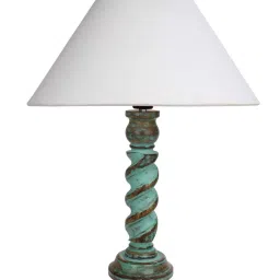 Homesake 'Signature Rustic Rope Algae' White & Green Wood Table Lamp with Cone Shade - Set of 1 image 2