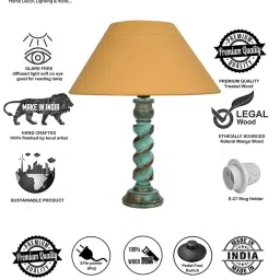 Homesake 'Signature Rustic Rope Algae' Mustard & Green Wood Table Lamp with Cone Shade - Set of 1 image 4