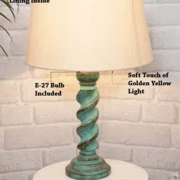 Homesake 'Signature Rustic Rope Algae' Beige & Green Wood Table Lamp with Drum Shade - Set of 1 image 5