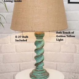 Homesake 'Signature Rustic Rope Algae' Brown & Green Wood Table Lamp with Drum Shade - Set of 1 image 5