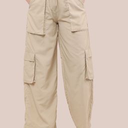 CLOTHINK INDIA Women Relaxed High-Rise Flared Cotton Cargos-image-70
