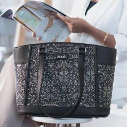 ZOUK Lattice Lace Printed Tote Handbag image 2