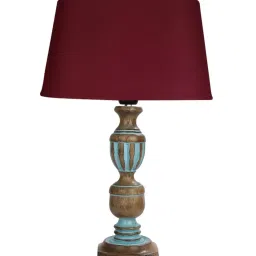 Homesake 'Rustic Distress' Red & Brown Wood Trophy Carved Table Lamp with Empire Shade - Set of 1 image 2