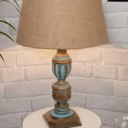 Homesake 'Rustic Distress' Brown Wood Trophy Carved Table Lamp with Empire Shade - Set of 1 image 1