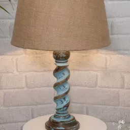 Homesake 'Signature Rustic Rope Distress' Brown & Turquoise Wood Table Lamp with Shade - Set of 1 image 1
