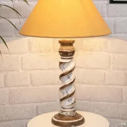 Homesake 'Signature Rustic Rope' Mustard & White Wood Table Lamp with Cone Shade - Set of 1 image 1