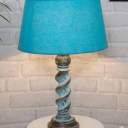 Homesake 'Signature Rustic Rope Distress' Turquoise Wood Table Lamp with Drum Shade - Set of 1 image 1