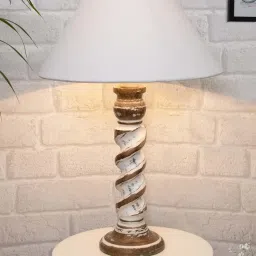 Homesake 'Signature Rustic Rope' White Wood Table Lamp with Cone Shade - Set of 1 image 1