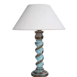 Homesake 'Signature Rustic Rope Distress' White & Turquoise Wood Table Lamp with Shade - Set of 1 image 2