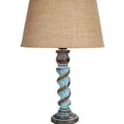 Homesake 'Signature Rustic Rope Distress' Brown & Turquoise Wood Table Lamp with Shade - Set of 1 image 2