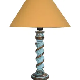 Homesake 'Signature Rustic Rope Distress' Mustard & Turquoise Wood Table Lamp with Shade - Set of 1 image 2