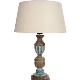 Homesake 'Rustic Distress' Beige & Brown Wood Trophy Carved Table Lamp with Empire Shade - Set of 1 image 2