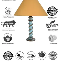Homesake 'Signature Rustic Rope Distress' Mustard & Turquoise Wood Table Lamp with Shade - Set of 1 image 4