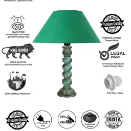 Homesake 'Signature Rustic Rope Algae' Green Wood Table Lamp with Cone Shade - Set of 1 image 4