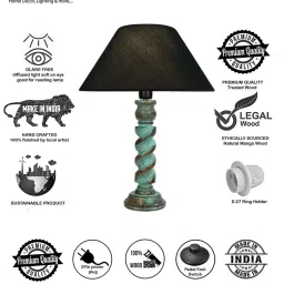 Homesake 'Signature Rustic Rope Distress' Black & Green Wood Table Lamp with Cone Shade - Set of 1 image 4