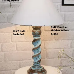 Homesake 'Signature Rustic Rope Distress' White & Turquoise Wood Table Lamp with Shade - Set of 1 image 5