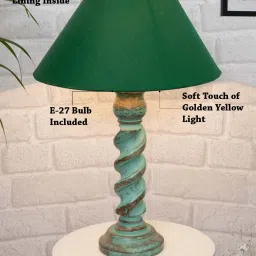 Homesake 'Signature Rustic Rope Algae' Green Wood Table Lamp with Cone Shade - Set of 1 image 5