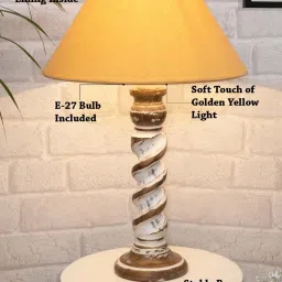 Homesake 'Signature Rustic Rope' Mustard & White Wood Table Lamp with Cone Shade - Set of 1 image 5