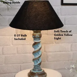 Homesake 'Signature Rustic Rope Distress' Black & Turquoise Wood Table Lamp with Shade - Set of 1 image 5