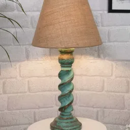 Homesake 'Signature Rustic Rope Algae' Brown & Green Wood Table Lamp with Cone Shade - Set of 1 image 1