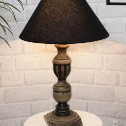 Homesake 'Rustic' Black & Brown Wood Trophy Carved Table Lamp with Empire Shade - Set of 1 image 1