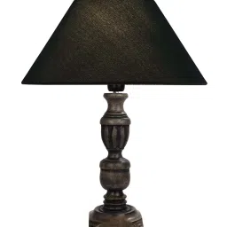 Homesake 'Rustic' Black & Brown Wood Trophy Carved Table Lamp with Empire Shade - Set of 1 image 2